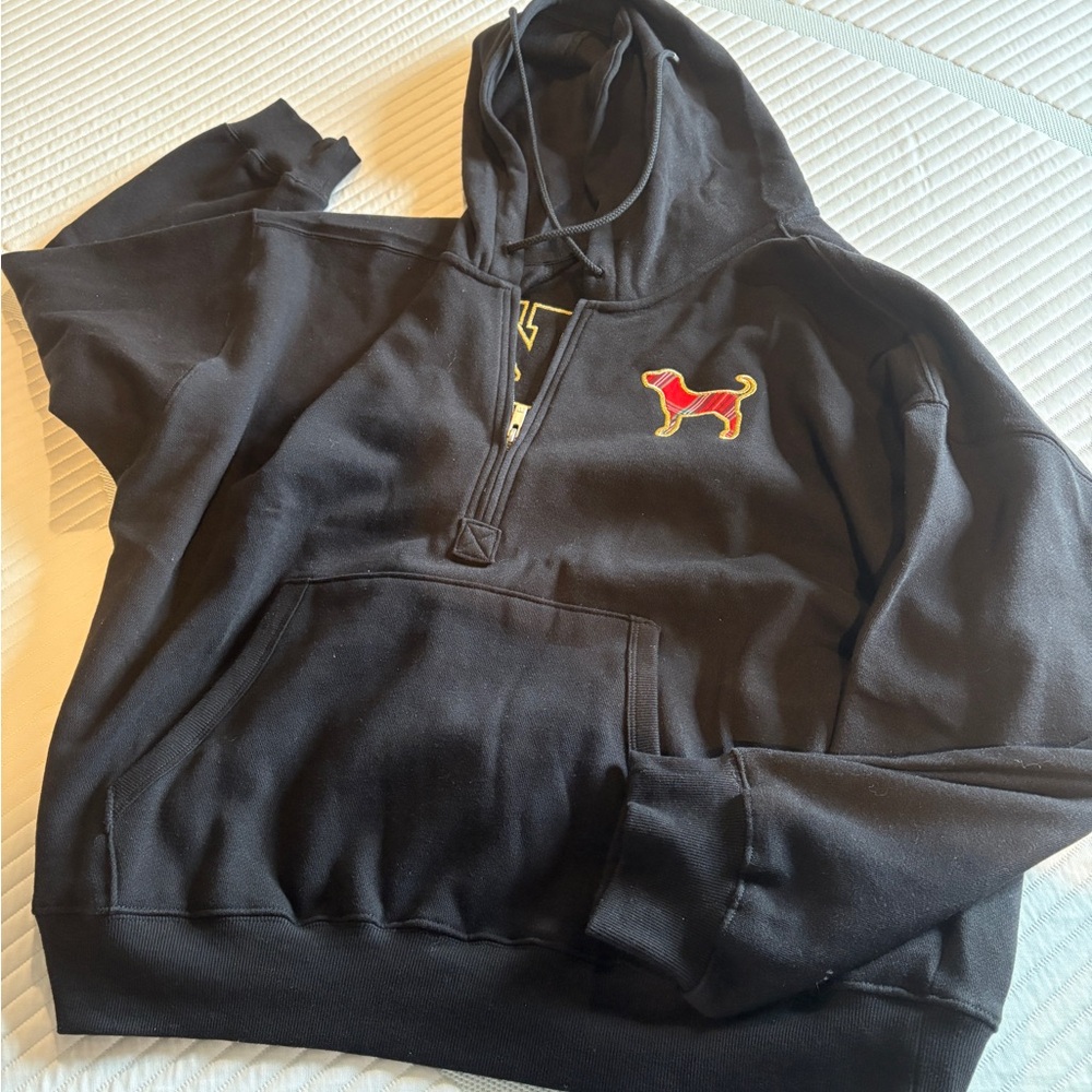PINK Victoria's Secret Black Hoodie with Red Dog Logo